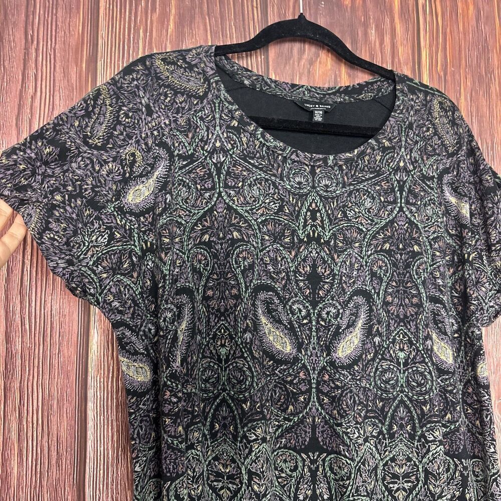 Lucky Brand Womens Short Sleeve Paisley Shirt Dark Colors Plus Size 1X - Picture 2 of 6